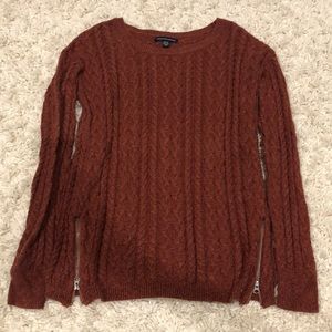 American Eagle Cable Zipper Sweater - Burnt Orange